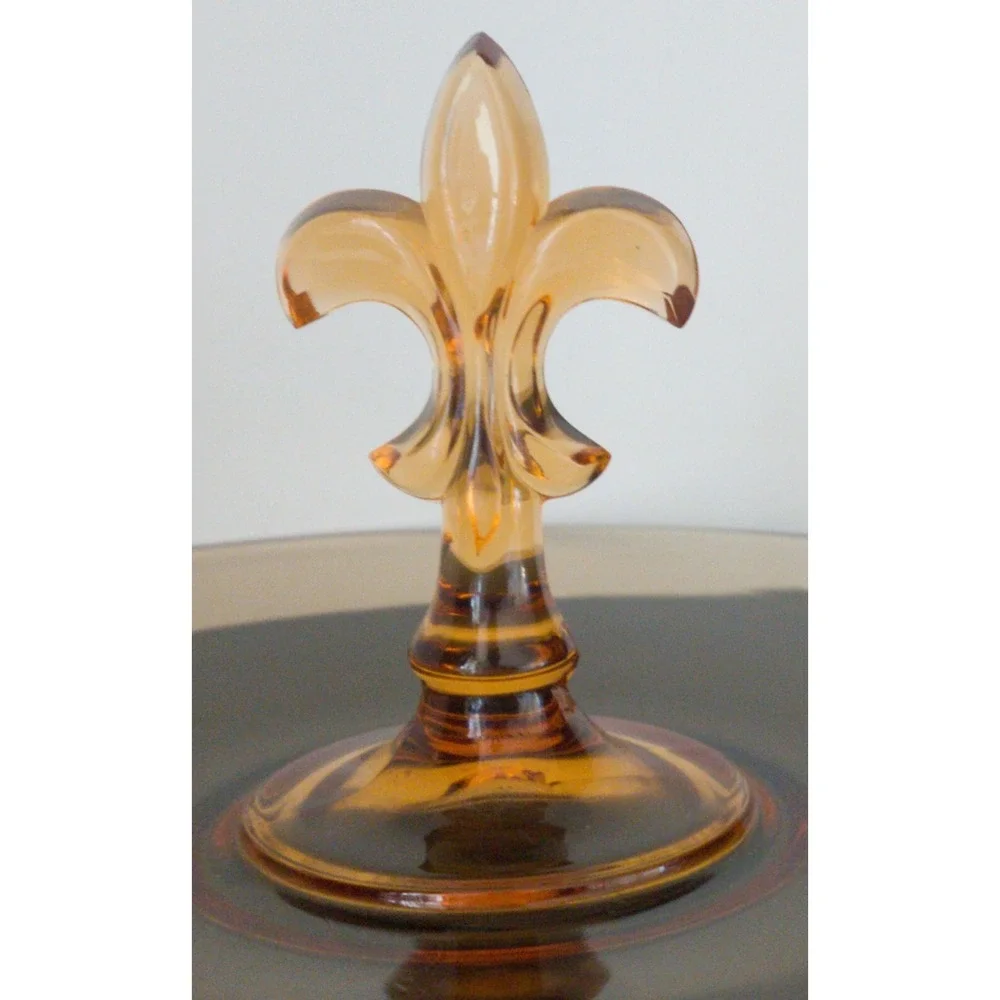 Vintage Fleur-De-Lis Serving Plate Dish Depression Glass Amber Pink Peach 11.5